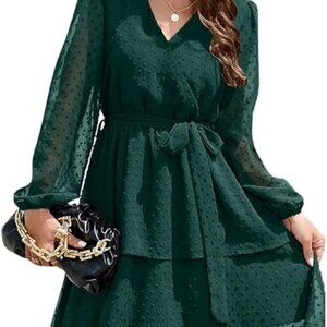 Kara & Kate Long Sleeve Mini Polka Dot Dress in Forest Green, Plus size
